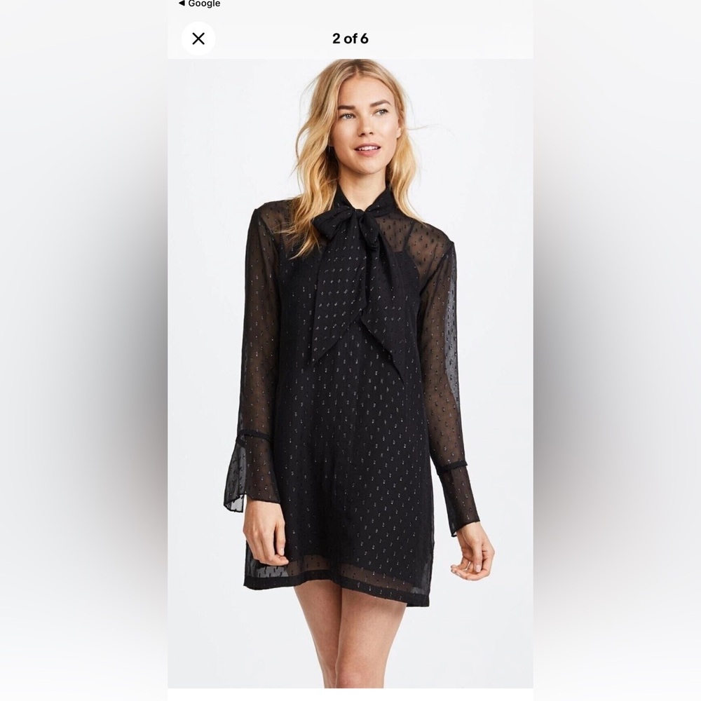 Theory Silk Chiffon Bow Scarf Long Sleeve Mini Dress
Black Metalic Size 2